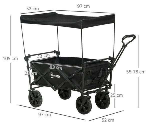 Skládací vozík Outsunny se slunečníkem, rukojetí a taškou, nosnost až 100 kg, Oxford, černý | Aosom