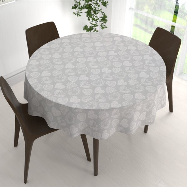 Biante Dekorační kulatý ubrus PML-071 Srdce s ornamenty na šedém Ø 110 cm
