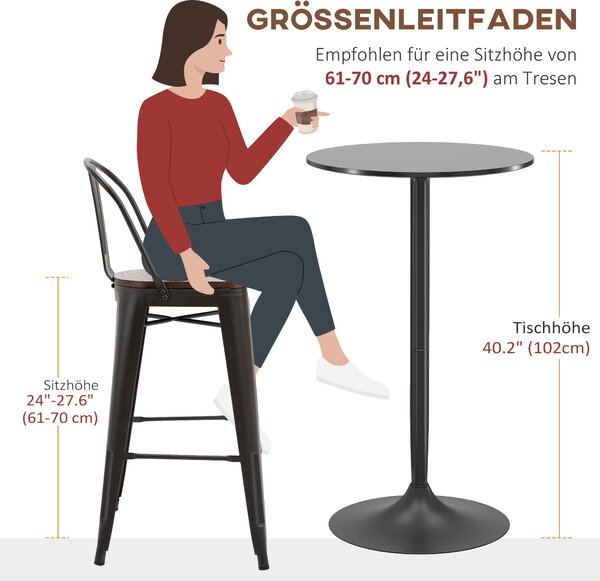 HOMCOM Barový stůl bistro Ø60 x 102 cm Kulatý stůl pro večírek nebo bar, černý | Aosom