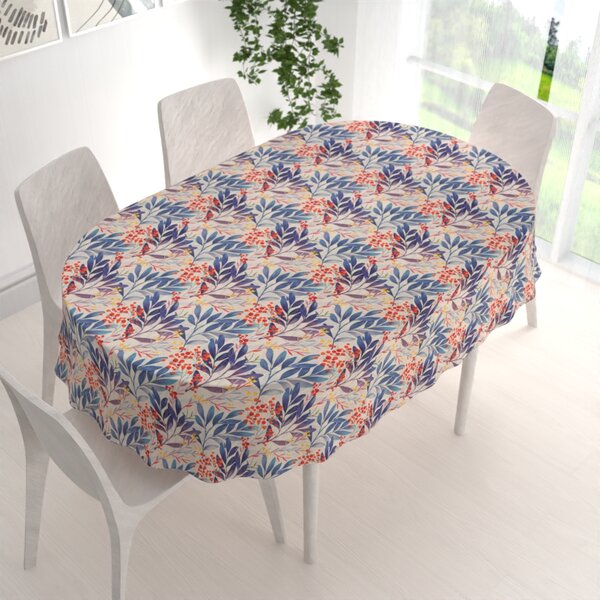 Biante Dekorační oválný ubrus PML-067 Modré listy na krémovém 100x140 cm