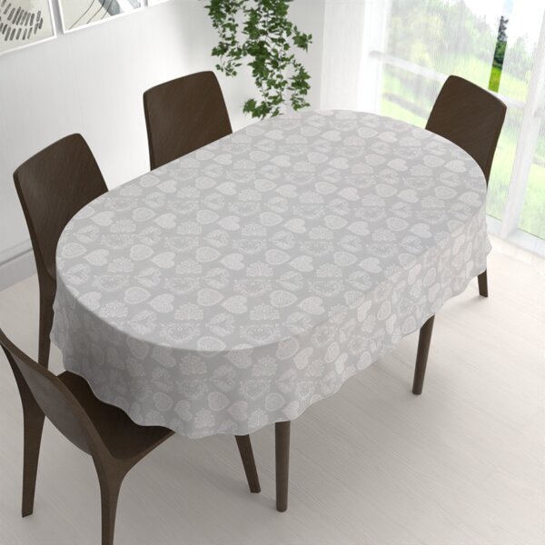 Biante Dekorační oválný ubrus PML-071 Srdce s ornamenty na šedém 100x140 cm