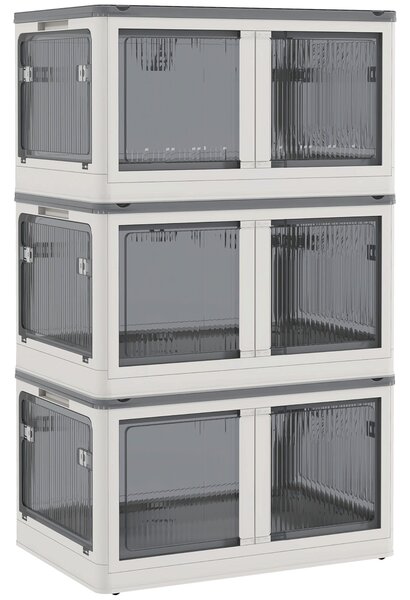 HOMCOM Plastová Sada Úložných Boxů 3 ks s Kolíky Skládací Bins Úložný Organizátor pro Hračky, Oblečení, Knihy Bílá, 60cm x 42cm x 34cm | Aosom