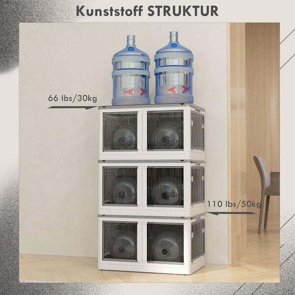 HOMCOM Plastová Sada Úložných Boxů 3 ks s Kolíky Skládací Bins Úložný Organizátor pro Hračky, Oblečení, Knihy Bílá, 60cm x 42cm x 34cm | Aosom
