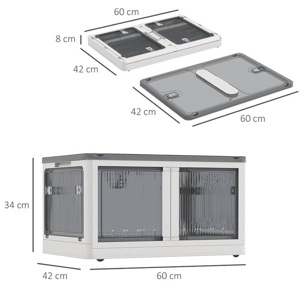 HOMCOM Plastová Sada Úložných Boxů 3 ks s Kolíky Skládací Bins Úložný Organizátor pro Hračky, Oblečení, Knihy Bílá, 60cm x 42cm x 34cm | Aosom