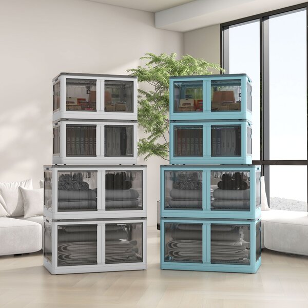 HOMCOM Plastová Sada Úložných Boxů 3 ks s Kolíky Skládací Bins Úložný Organizátor pro Hračky, Oblečení, Knihy Bílá, 60cm x 42cm x 34cm | Aosom