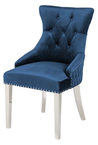 Designová židle Queen Lví hlava samet královská modrá