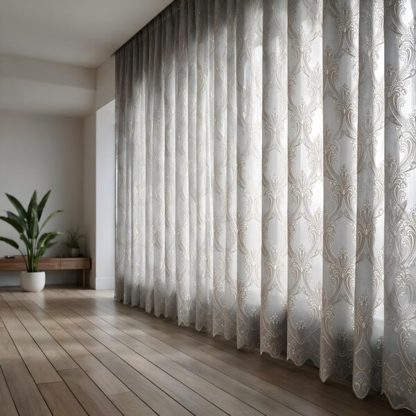 Voálová Luxusní vyšívaná záclona Versailles White and Beige metráž Ervi 3634-152