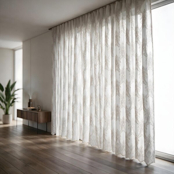 Voálová Luxusní vyšívaná záclona bílá Versailles Beige metráž Ervi 3634-132