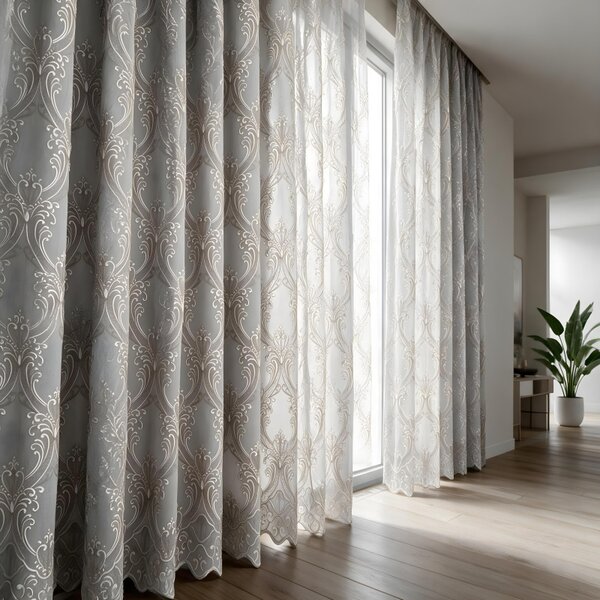 Voálová Luxusní vyšívaná záclona Versailles White and Beige metráž Ervi 3634-152