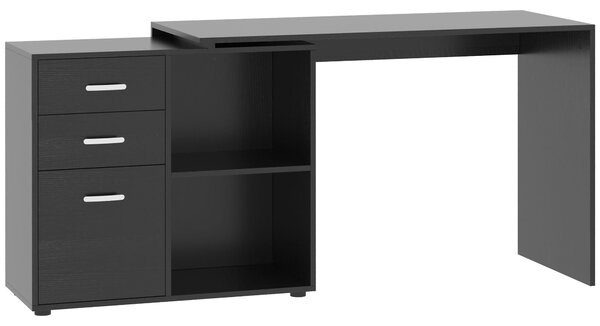 HOMCOM Rohový stůl pro PC se 2 šuplíky a otevřenými policemi, L-tvarovaný stůl z dřeva a kovu, 117x83,5x76 cm, Černý | Aosom
