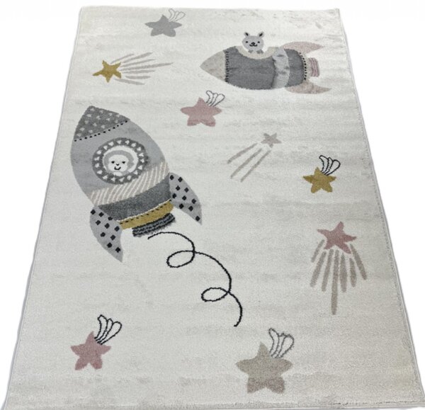 Makro Abra Dětský kusový koberec ANIMAL C5646A 8S1 57 Raketa Kosmonaut Hvězdičky bílý růžový Rozměr: 80x150 cm