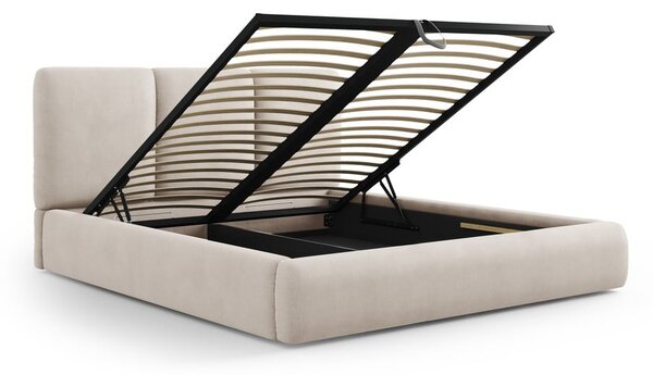 Béžová čalouněná dvoulůžková postel s úložným prostorem s roštem 180x200 cm Brody – Mazzini Beds
