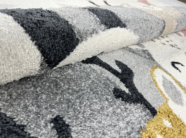 Makro Abra Dětský kusový koberec ANIMAL C5637A 74F 37 Zajíček hrošík Lvíček Zvířata bílý růžový Rozměr: 80x150 cm