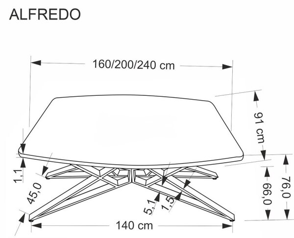 Halmar Rozkládací jídelní stůl ALFREDO 160(240)x91 bílý mramor/černá