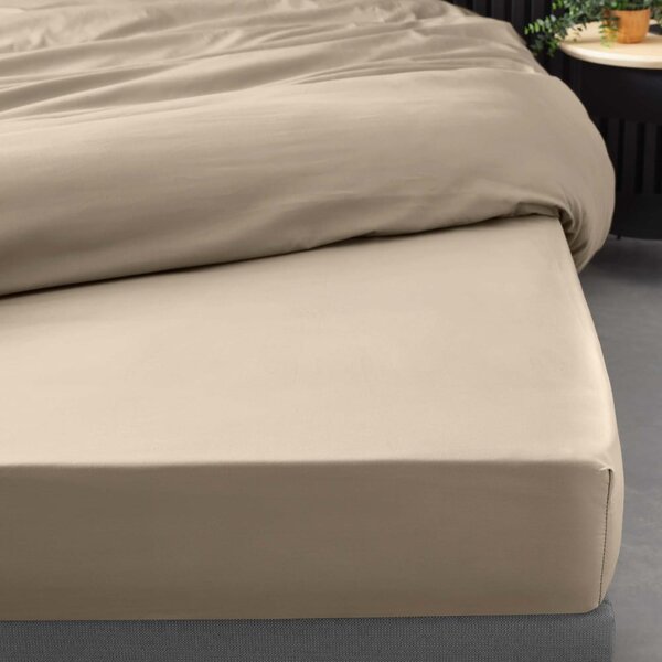 Světle hnědé napínací prostěradlo z bavlněného perkálu 90x190 cm Percaline – douceur d'intérieur