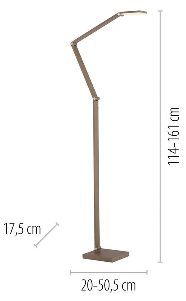 Paul Neuhaus LED stojací lampa SAMSKY, bronzová, výška 161 cm, kovový dotykový stmívač, stmívatelný, Bronz / starožitná mosaz, Obývací pokoj / jídelna, Hliník, Moderní