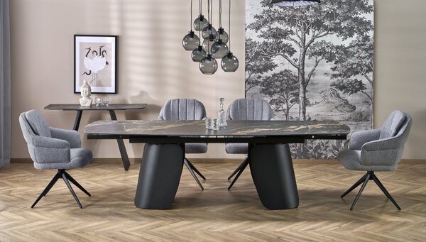 Halmar Rozkládací jídelní stůl FORUM 180(260)x90 černý mramor/černý