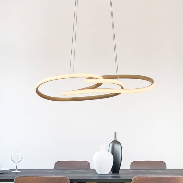 Paul Neuhaus LED závěsné světlo TWIST, béžové, délka 76 cm, kovové, Switchdim, stmívatelný, Krémová / jantar, Obývací pokoj / jídelna, Hliník, Moderní