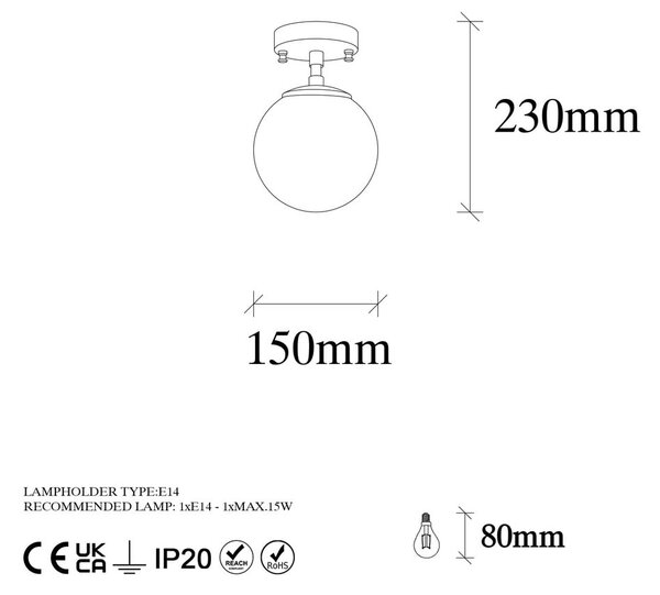 Bílé/v mosazné barvě stropní svítidlo se skleněným stínidlem ø 15 cm Atmaca – Opviq lights