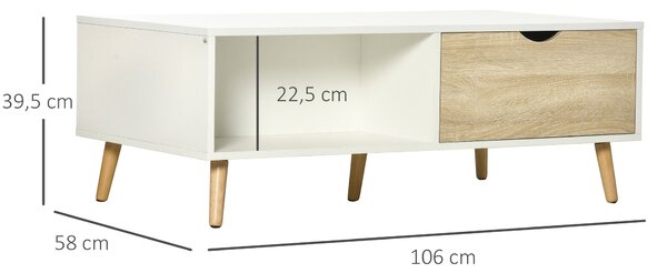 HOMCOM Moderní Konferenční Stolek s 2 Zásuvkami a Otevřenými Komorami pro Kancelář, Ložnici, Vzdělávací Místnost 106x58x39,5 cm Bílý | Aosom