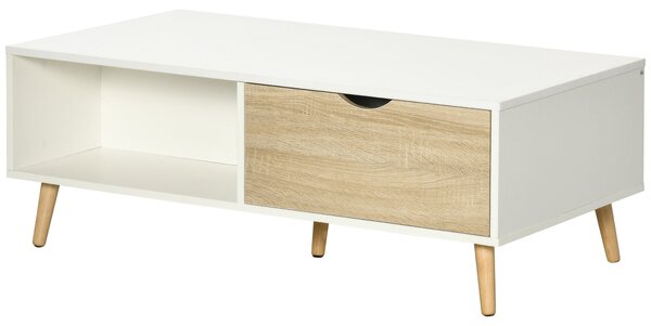 HOMCOM Moderní Konferenční Stolek s 2 Zásuvkami a Otevřenými Komorami pro Kancelář, Ložnici, Vzdělávací Místnost 106x58x39,5 cm Bílý | Aosom