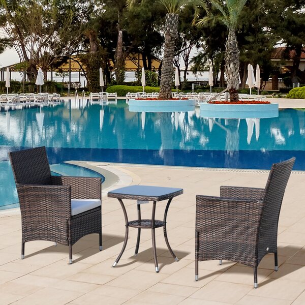 Outsunny Poly Rattan Zahradní Nábytek Set, Zahradní Lounge Balkonový Nábytek pro 2 Osoby, 3-Dílná Sedací Souprava, 2 Křesla, Stůl, Polstrování, Zahrad