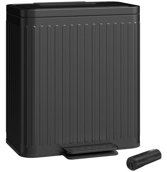 HOMCOM 40 l dvoudílný pedálový koš 2×20 l, kovový, soft‑close – černý | Aosom