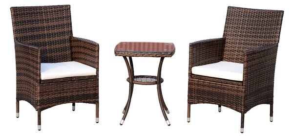 Outsunny Poly Rattan Zahradní Nábytek Set, Zahradní Lounge Balkonový Nábytek pro 2 Osoby, 3-Dílná Sedací Souprava, 2 Křesla, Stůl, Polstrování, Zahrad