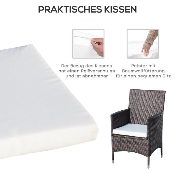 Outsunny Poly Rattan Zahradní Nábytek Set, Zahradní Lounge Balkonový Nábytek pro 2 Osoby, 3-Dílná Sedací Souprava, 2 Křesla, Stůl, Polstrování, Zahrad