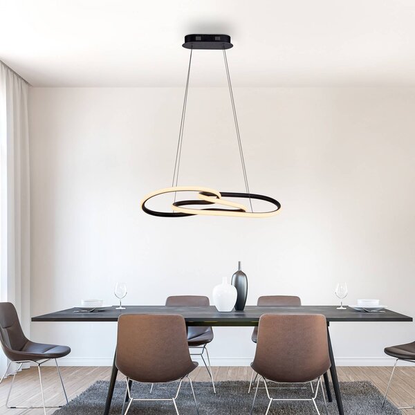 Paul Neuhaus LED závěsné světlo TWIST, černá, délka 76 cm, kovová, Switchdim, stmívatelný, Černá, Obývací pokoj / jídelna, Hliník, Moderní