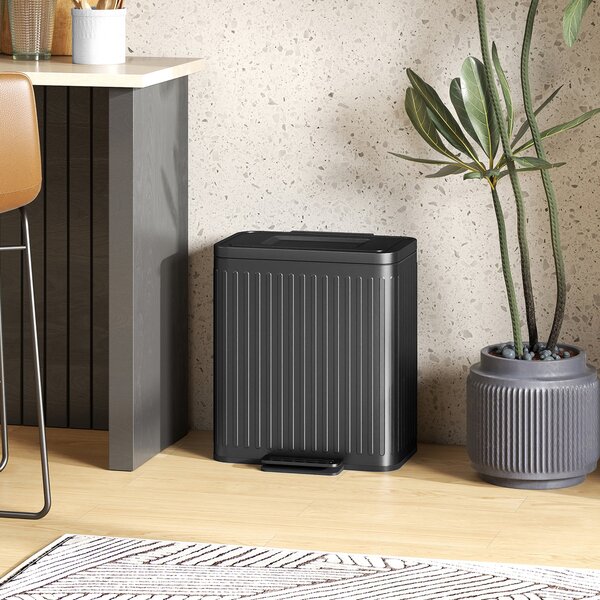 HOMCOM 40 l dvoudílný pedálový koš 2×20 l, kovový, soft‑close – černý | Aosom