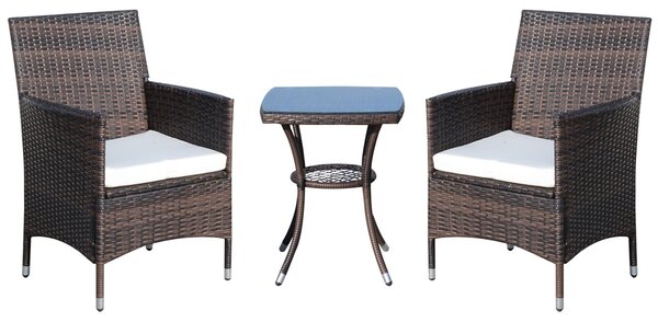 Outsunny Poly Rattan Zahradní Nábytek Set, Zahradní Lounge Balkonový Nábytek pro 2 Osoby, 3-Dílná Sedací Souprava, 2 Křesla, Stůl, Polstrování, Zahrad