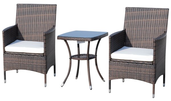 Outsunny Poly Rattan Zahradní Nábytek Set, Zahradní Lounge Balkonový Nábytek pro 2 Osoby, 3-Dílná Sedací Souprava, 2 Křesla, Stůl, Polstrování, Zahrad