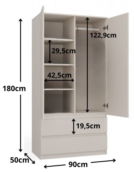 TP Living Šatní skříň MALWA I 90 cm kašmír