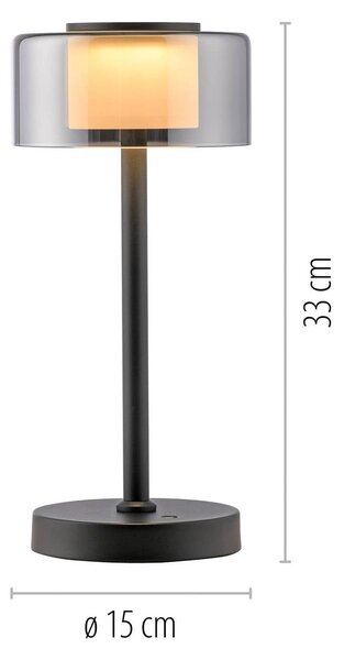Paul Neuhaus LED stolní lampa na baterie RIKA, černá, 33 cm, kov/sklo, dotykové stmívání, stmívatelný, Černá, Obývací pokoj / jídelna, kov, Moderní