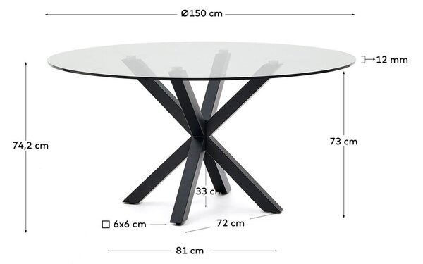 Černý kulatý jídelní stůl se skleněnou deskou ø 150 cm Argo – Kave Home