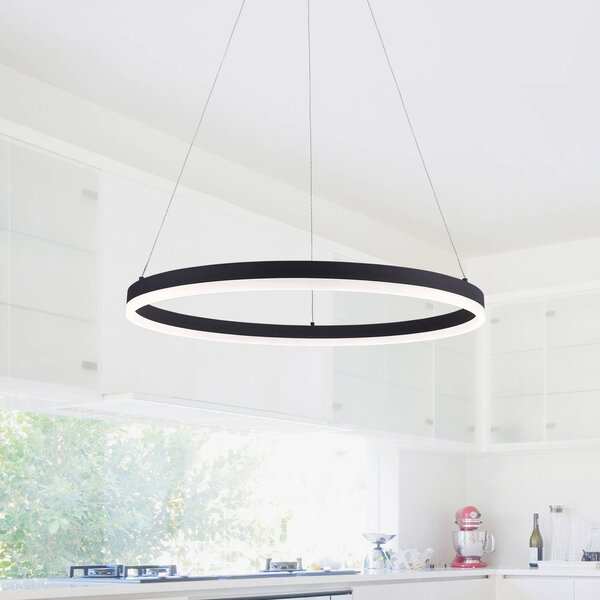 Paul Neuhaus LED závěsné světlo TITUS, antracitová, Ø 60 cm, kovové, Switchdim, stmívatelný, Černá, Obývací pokoj / jídelna, Hliník, Moderní