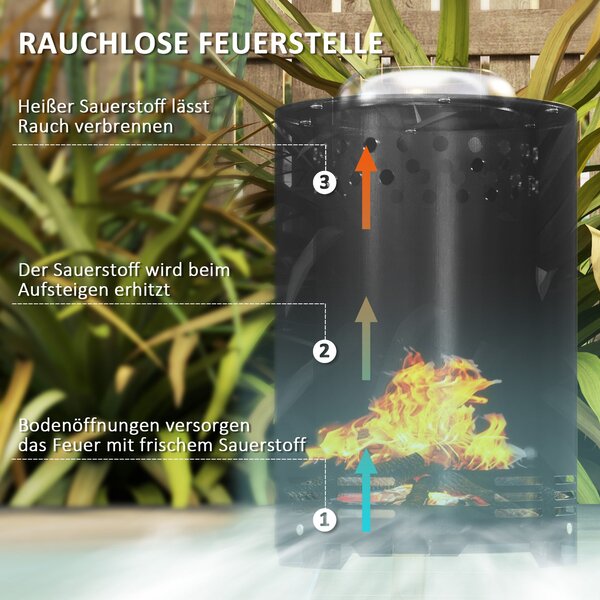 Outsunny Nerezová Ocel Fire Pit Ø16x25cm s Pokerem Bezdečný Oheň pro Zahradu, Balkón, Terasu, Outdoor BBQ Kempování Černá | Aosom