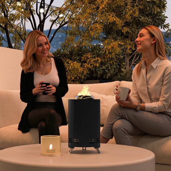 Outsunny Nerezová Ocel Fire Pit Ø16x25cm s Pokerem Bezdečný Oheň pro Zahradu, Balkón, Terasu, Outdoor BBQ Kempování Černá | Aosom