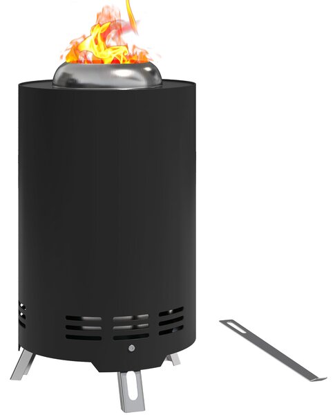 Outsunny Nerezová Ocel Fire Pit Ø16x25cm s Pokerem Bezdečný Oheň pro Zahradu, Balkón, Terasu, Outdoor BBQ Kempování Černá | Aosom