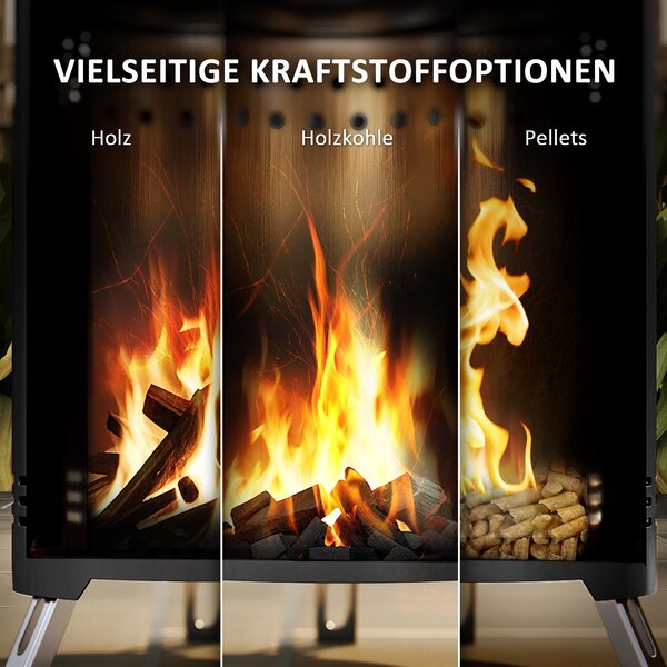 Outsunny Nerezová Ocel Fire Pit Ø16x25cm s Pokerem Bezdečný Oheň pro Zahradu, Balkón, Terasu, Outdoor BBQ Kempování Černá | Aosom