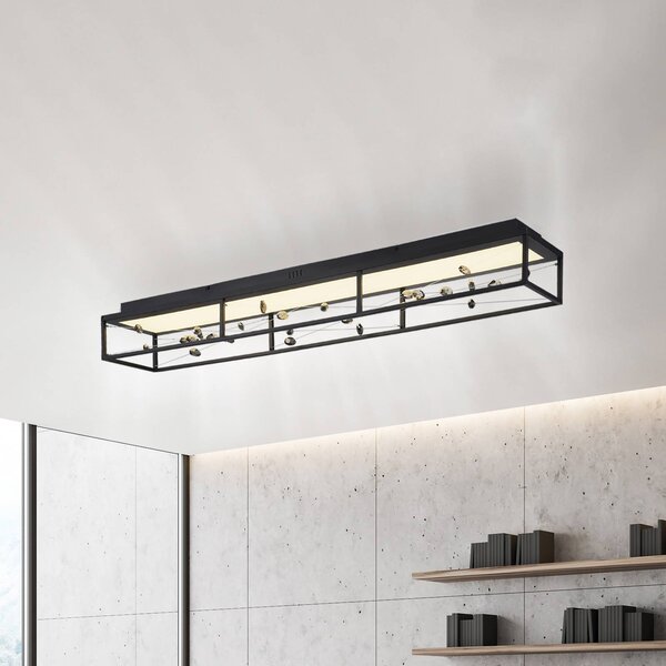 Paul Neuhaus LED stropní svítidlo SKINA, černé, 112 cm, stmívatelné, s dálkovým, stmívatelný, Černá, Obývací pokoj / jídelna, kov, Moderní