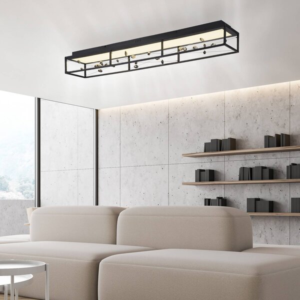 Paul Neuhaus LED stropní svítidlo SKINA, černé, 112 cm, stmívatelné, s dálkovým, stmívatelný, Černá, Obývací pokoj / jídelna, kov, Moderní