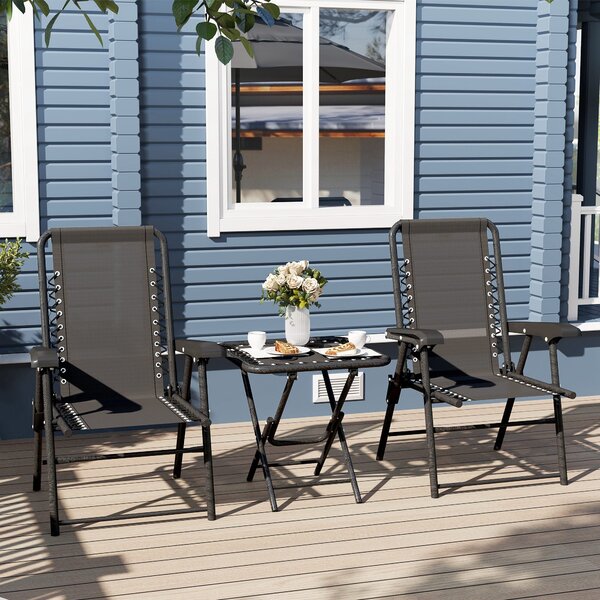 Outsunny 3dílný skládací bistro set – práškově lakovaná ocel, černá (2 židle + stůl) s držáky na nápoje | Aosom