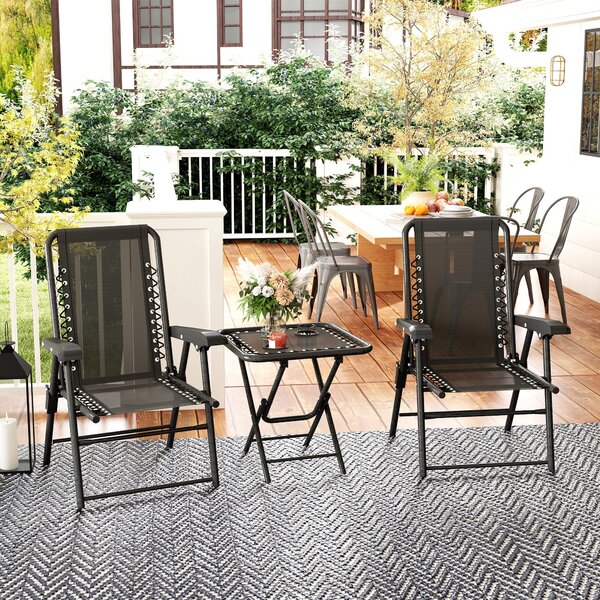 Outsunny 3dílný skládací bistro set – práškově lakovaná ocel, černá (2 židle + stůl) s držáky na nápoje | Aosom
