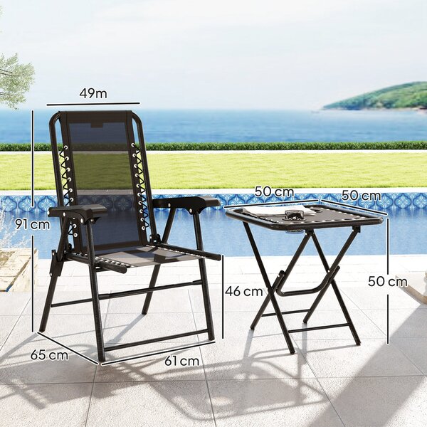 Outsunny 3dílný skládací bistro set – práškově lakovaná ocel, černá (2 židle + stůl) s držáky na nápoje | Aosom