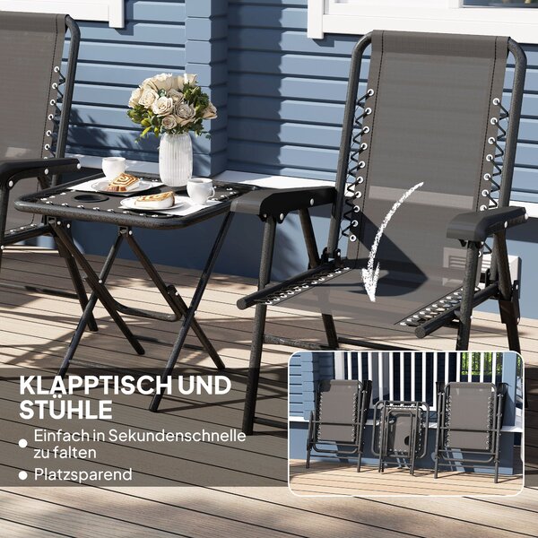 Outsunny 3dílný skládací bistro set – práškově lakovaná ocel, černá (2 židle + stůl) s držáky na nápoje | Aosom