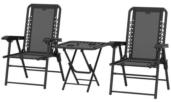 Outsunny 3dílný skládací bistro set – práškově lakovaná ocel, černá (2 židle + stůl) s držáky na nápoje | Aosom