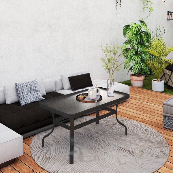 Outsunny Odkládací stůl s temperovaným sklem, kávový stůl s vlnitým designem, zaoblené rohy, balkonový stůl, patio stůl, stůl na čaj, zahradní nábytek