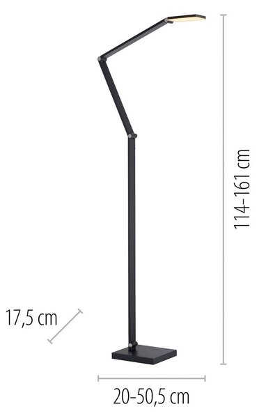 Paul Neuhaus LED stojací lampa SAMSKY, šedá, výška 161 cm, kov, dotykový stmívač, stmívatelný, Hliník / šedá / zinek, Obývací pokoj / jídelna, Hliník, Moderní
